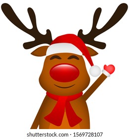 Funny reindeer in a scarf for christmas smiling on a white