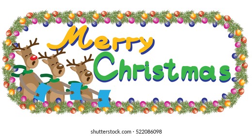 Funny reindeer singing Christmas carols, holding sheet music, with green scarves.Vector illustration.