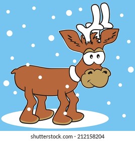 funny reindeer, vector illustration on blue backgtound