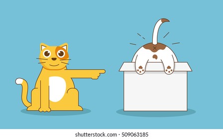 Funny relationship of cat and dog - flat linear illustration 