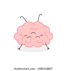 Funny relaxed human brain organ character meditating upside down. Vector flat illustration isolated on white background