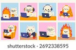 Funny Remote Work Cats with Laptops and Coffee