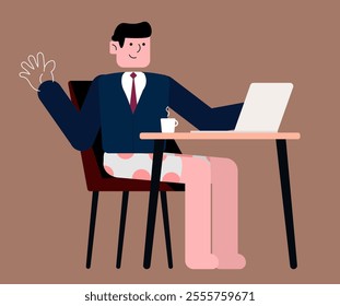 Funny Remote Worker Meeting in Suit and Polka Dot Shorts