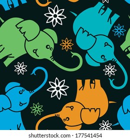Funny repeating elephants, seamless background