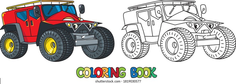 Funny rescue vehicle with eyes. Car coloring book