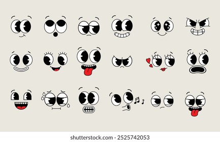 Funny retro 50s cartoon mascot characters funny faces collection