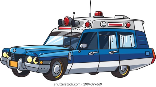 Funny retro ambulance car with eyes vector