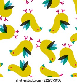 Funny Retro Birds Vector Seamless Pattern