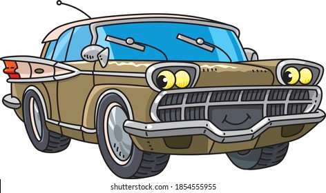 Funny retro car with eyes and mouth