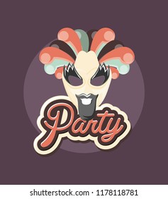 funny retro carnival mask with beard party