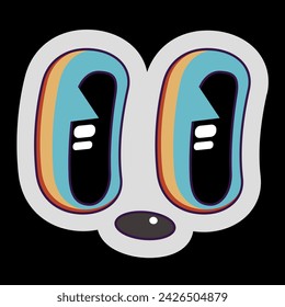 Funny retro cartoon character stickers eyes. Cute retro groovy hippie illustration eyes for decorative, sticker. Traditional mascot emotions