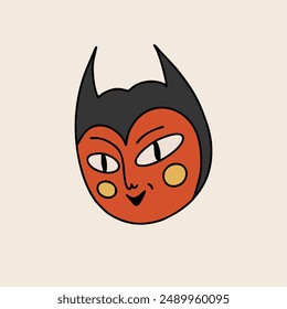 Funny retro cartoon character. Vintage illustration, cute character with horns. Vector clip art isolated on light background.