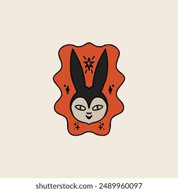 Funny retro cartoon character. Vintage illustration, cute character with bunny ears. Vector clip art isolated on light background.