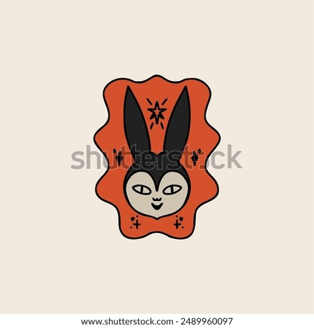 Funny retro cartoon character. Vintage illustration, cute character with bunny ears. Vector clip art isolated on light background.