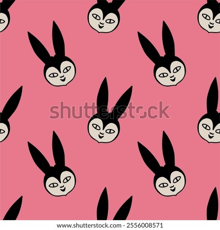 Funny retro cartoon character. Vintage illustration, cute character with bunny ears. Vector clip art. Seamless pattern.