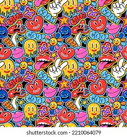 Funny retro cartoon characters seamless pattern. Vector stock illustration.