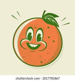 funny retro cartoon illustration of a happy orange