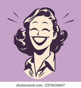 funny retro cartoon illustration of a smiling woman