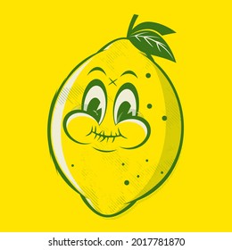 funny retro cartoon illustration of a sour lemon