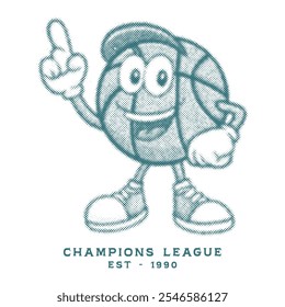 Diseño de camiseta de baloncesto de estilo divertido y retro. Antiguas ilustraciones para ropa deportiva. Nuevo diseño de impresión gráfica de la liga de baloncesto de York. Equipo de baloncesto universitario para diseños de Vector con estampado de camiseta