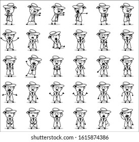 Funny Retro Comic Detective Agent Poses - Set of Concepts Vector illustrations