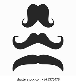 Funny retro curly black vintage mustaches set vector illustration