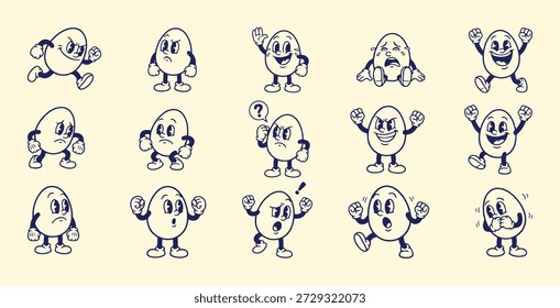 Engraçado Retro Easter Egg Emoji Coleção - Retro Easter Character Expressões Ícones