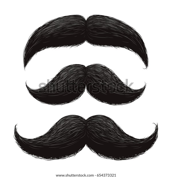 Funny retro hair\
mustaches vector set. Mustache vintage facial, funny curly black\
mustache illustration