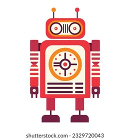 Funny retro robot. Classic vintage mechanical cyborg man in flat design.Tin toy geometric robot old wind up model.