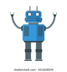 Funny retro robot isolated on white background. Flat style. Vector illustration.