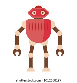 Funny retro robot isolated on white background. Flat style. Vector illustration.