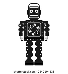 Funny retro robot silhouette. Classic vintage mechanical cyborg man in outline design.Tin toy geometric robot old wind up model in black and white.