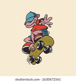 Funny retro skateboard illustration. Vintage, outdoor, positive vibes, vector design, editable, logo, icon, t-shirt, sticker