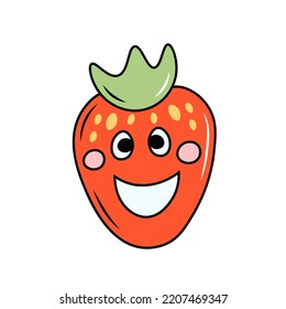 Funny retro strawberry vector illustration. Cartoon style comic berry character art. Groovy childish fruit print.