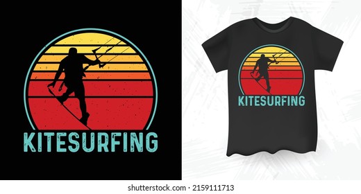 Funny Retro Sunset Vintage Kitesurfing T-shirt Design