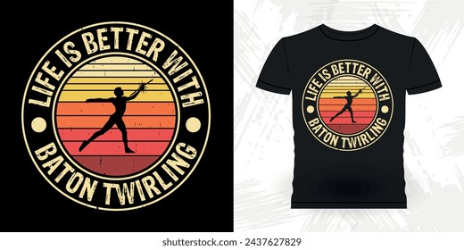 Funny Retro Vintage Baton Twirling T-shirt Design 