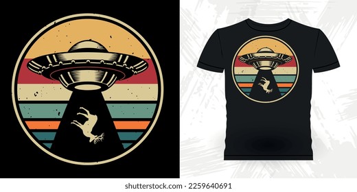 Funny Retro Vintage UFO Alien T-shirt Design