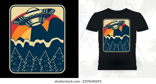 Funny Retro Vintage UFO Alien T-shirt Design