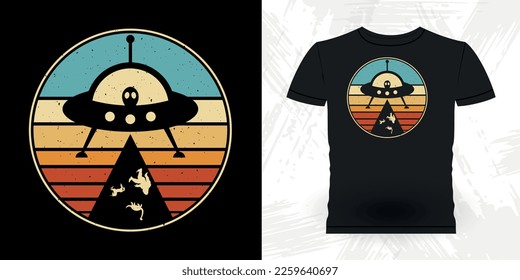 Funny Retro Vintage UFO Alien T-shirt Design