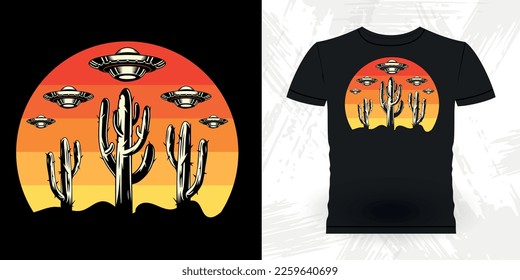 Funny Retro Vintage UFO Alien T-shirt Design