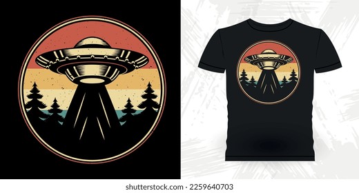 Funny Retro Vintage UFO Alien T-shirt Design