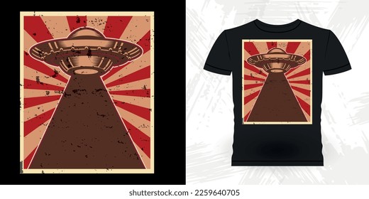 Funny Retro Vintage UFO Alien T-Shirt Design