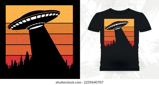 Funny Retro Vintage UFO Alien T-shirt Design