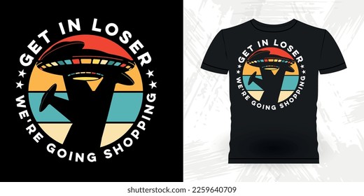 Funny Retro Vintage UFO Alien T-shirt Design