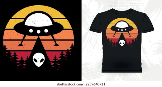 Funny Retro Vintage UFO Alien T-shirt Design