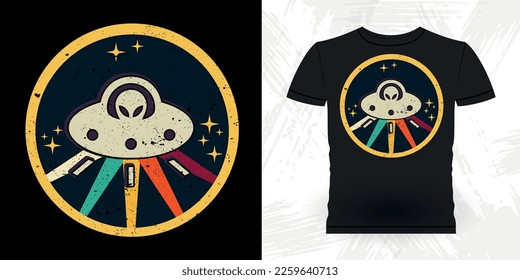 Funny Retro Vintage UFO Alien T-shirt Design