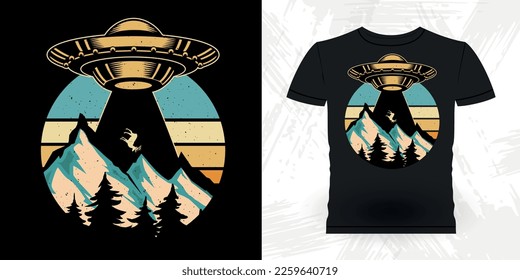 Funny Retro Vintage UFO Alien T-shirt Design