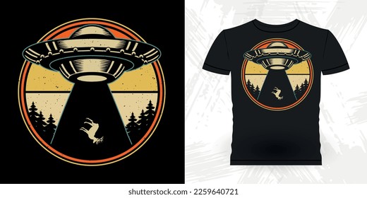 Funny Retro Vintage UFO Alien T-shirt Design