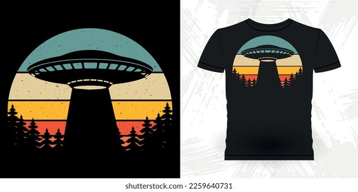 Funny Retro Vintage UFO Alien T-shirt Design