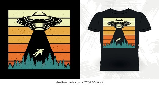 Funny Retro Vintage UFO Alien T-shirt Design